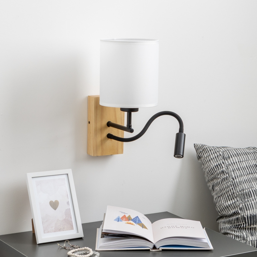 Brilagi - LED Flexibel vägglampa NUBILA WOOD 1xE27/25W/230V + LED/3W ek/vit