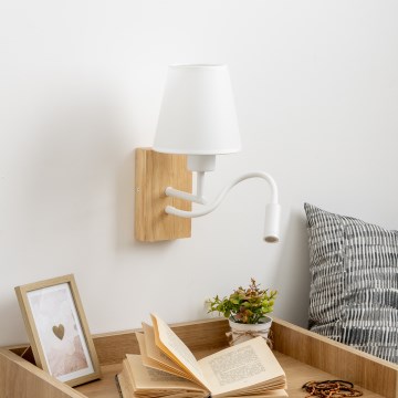 Brilagi - LED Flexibel vägglampa NUBILA WOOD 1xE27/25W/230V + LED/3W ek/vit