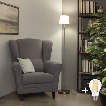 Brilagi - LED-golvlampa CERIA 1xE27/40W/230V Ø 20,5 cm vit/mattkrom