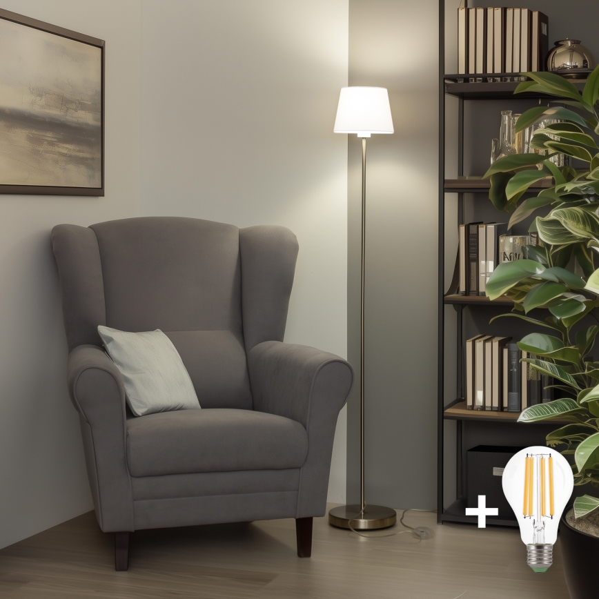 Brilagi - LED-golvlampa CERIA 1xE27/40W/230V Ø 20,5 cm vit/mattkrom