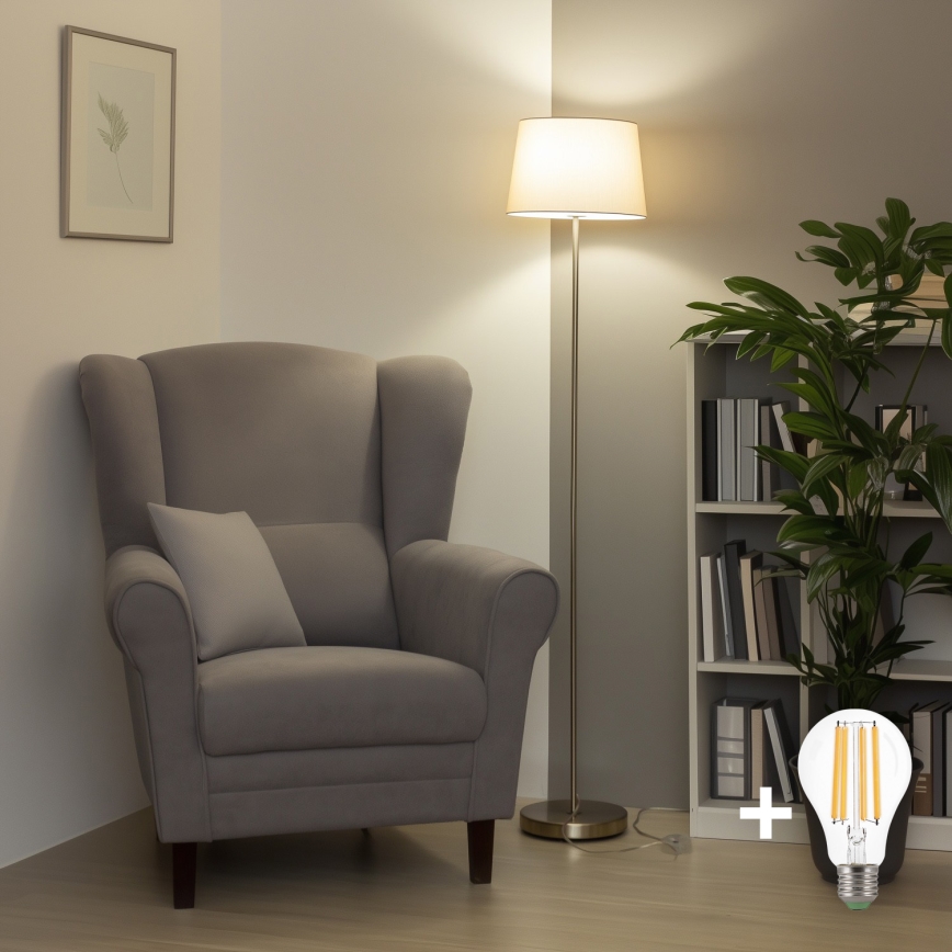 Brilagi - LED golvlampa CERIA 1xE27/40W/230V Ø 30 cm beige/mattkrom