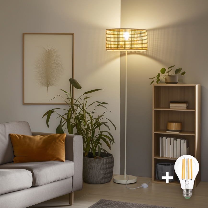 Brilagi - LED-golvlampa CERIA 1xE27/40W/230V Ø 40 cm bambu/vit