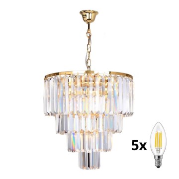 Brilagi - LED Ljuskrona i kristal med kedja MOZART 5xE14/40W/230V guld