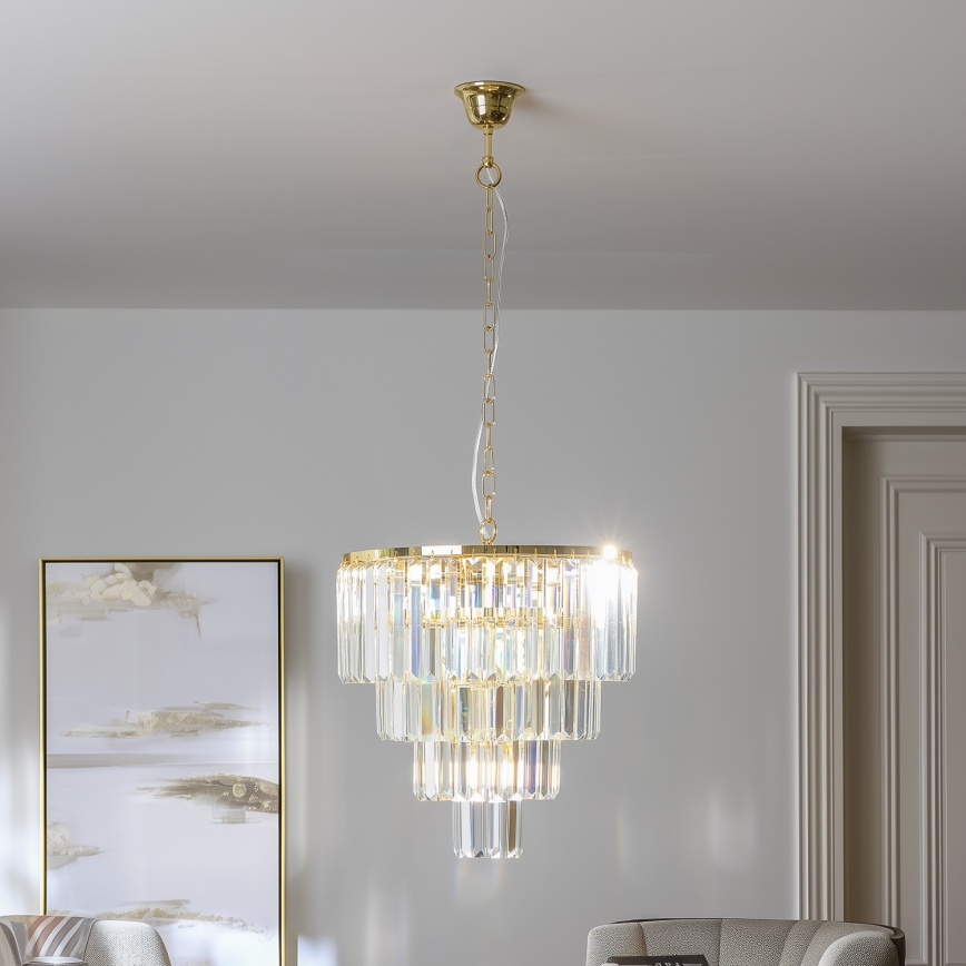 Brilagi - LED Ljuskrona i kristal med kedja MOZART 5xE14/40W/230V guld