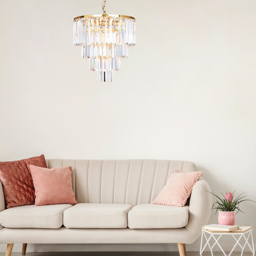 Brilagi - LED Ljuskrona i kristal med kedja MOZART 5xE14/40W/230V guld