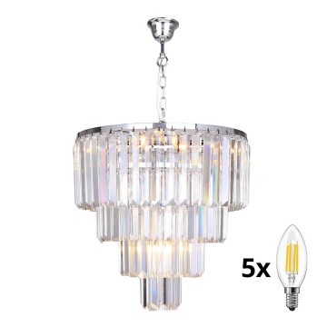 Brilagi - LED Ljuskrona i kristal med kedja MOZART 5xE14/40W/230V skinande krom