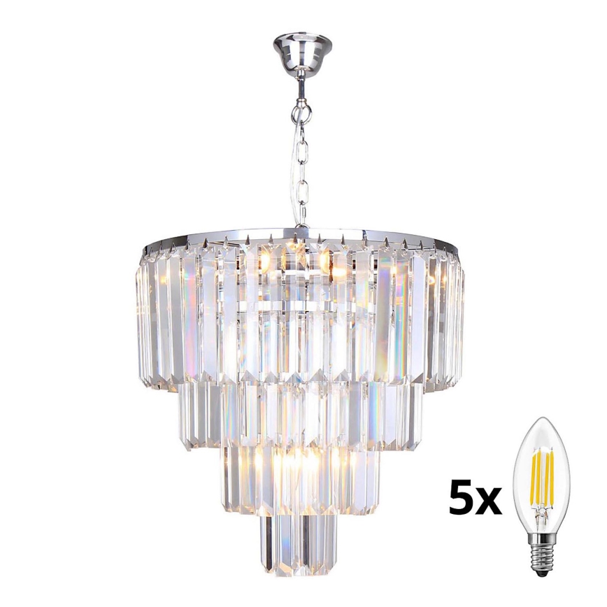 Brilagi - LED Ljuskrona i kristal med kedja MOZART 5xE14/40W/230V skinande krom