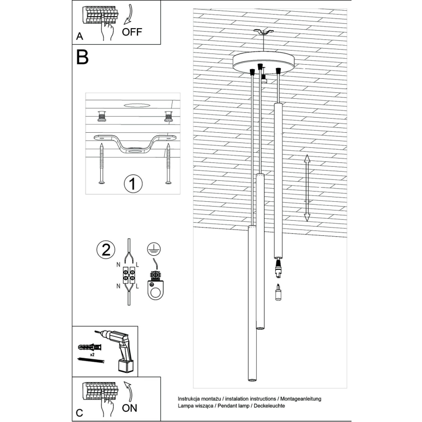 Brilagi -  LED ljuskrona med textilsladd DRIFA 3xG9/4W/230V svart