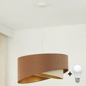 Brilagi - LED ljuskrona med textilsladd LYRA 1xE27/15W/230V brun/grädde/guld