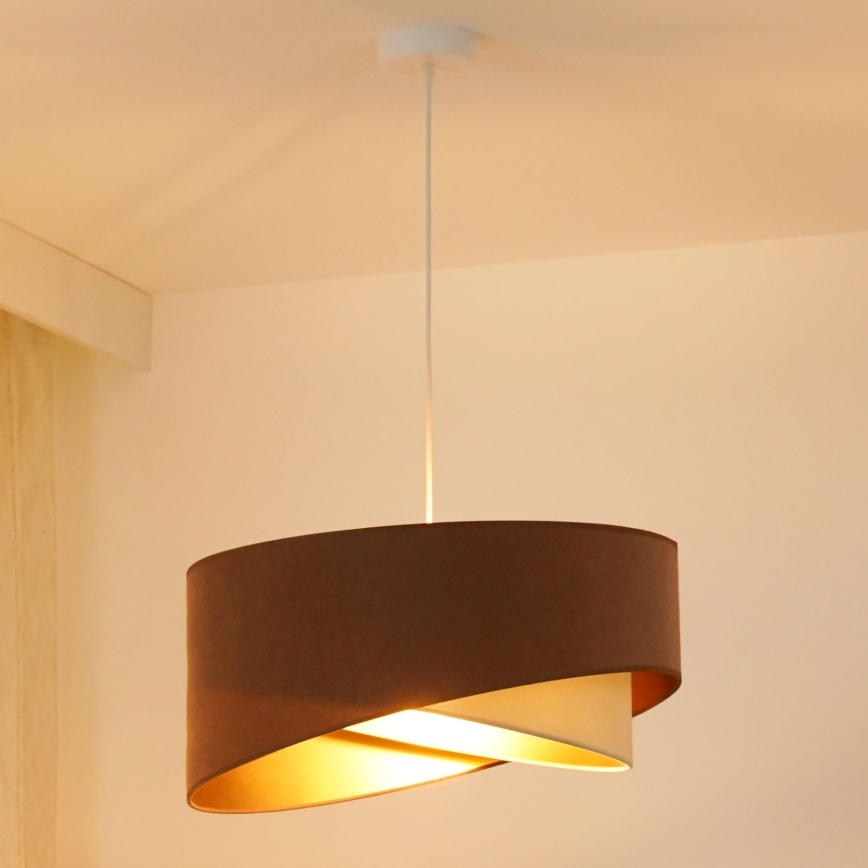 Brilagi - LED ljuskrona med textilsladd LYRA 1xE27/15W/230V brun/grädde/guld