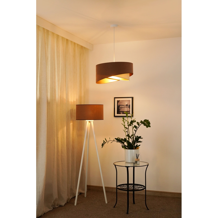 Brilagi - LED ljuskrona med textilsladd LYRA 1xE27/15W/230V brun/grädde/guld