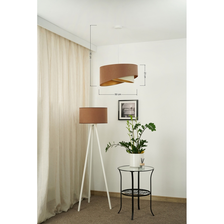 Brilagi - LED ljuskrona med textilsladd LYRA 1xE27/15W/230V brun/grädde/guld