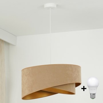 Brilagi - LED ljuskrona med textilsladd LYRA 1xE27/15W/230V brun/guld