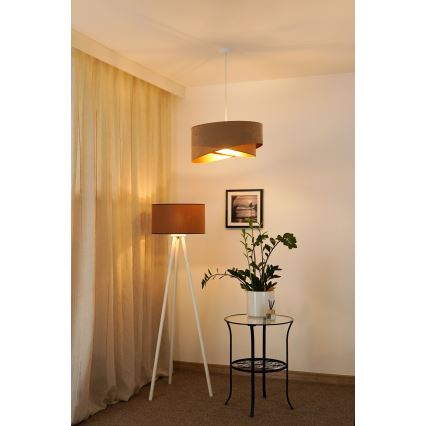 Brilagi - LED ljuskrona med textilsladd LYRA 1xE27/15W/230V brun/guld