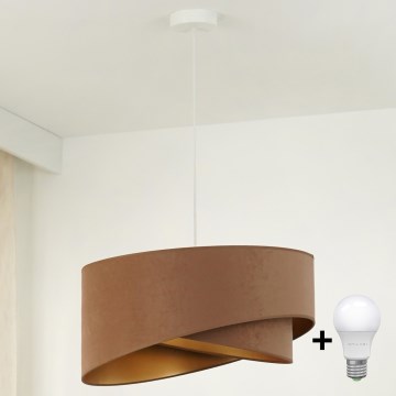 Brilagi - LED ljuskrona med textilsladd LYRA 1xE27/15W/230V brun/guld
