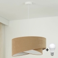 Brilagi - LED ljuskrona med textilsladd LYRA 1xE27/15W/230V brun/vit