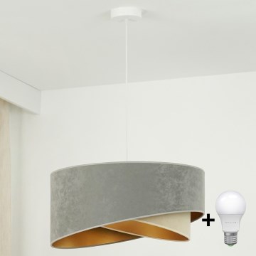 Brilagi - LED ljuskrona med textilsladd LYRA 1xE27/15W/230V grå/beige/guld