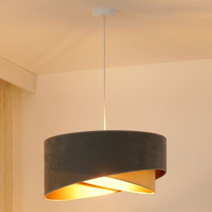 Brilagi - LED ljuskrona med textilsladd LYRA 1xE27/15W/230V grå/beige/guld
