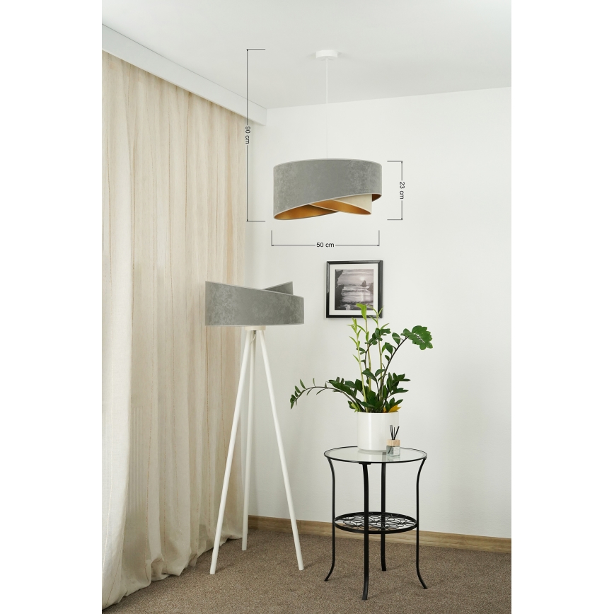 Brilagi - LED ljuskrona med textilsladd LYRA 1xE27/15W/230V grå/beige/guld
