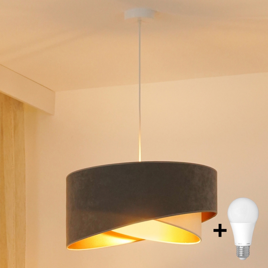 Brilagi - LED ljuskrona med textilsladd LYRA 1xE27/15W/230V grå/grädde/guld
