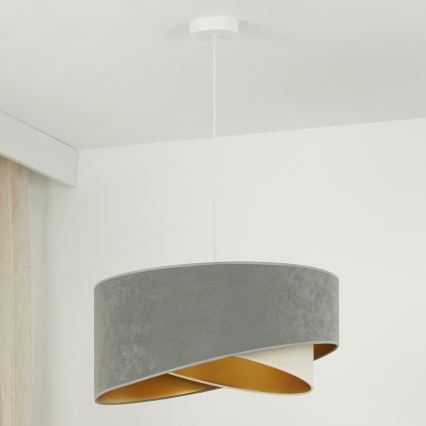 Brilagi - LED ljuskrona med textilsladd LYRA 1xE27/15W/230V grå/grädde/guld