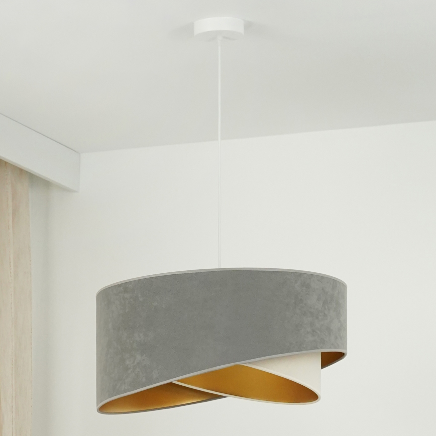 Brilagi - LED ljuskrona med textilsladd LYRA 1xE27/15W/230V grå/grädde/guld