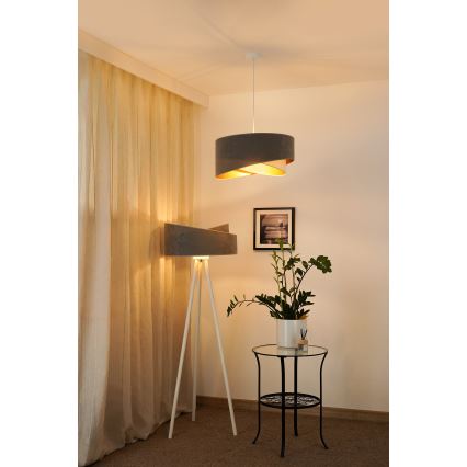 Brilagi - LED ljuskrona med textilsladd LYRA 1xE27/15W/230V grå/grädde/guld