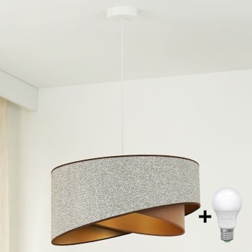 Brilagi - LED ljuskrona med textilsladd LYRA 1xE27/15W/230V grå/grädde/guld