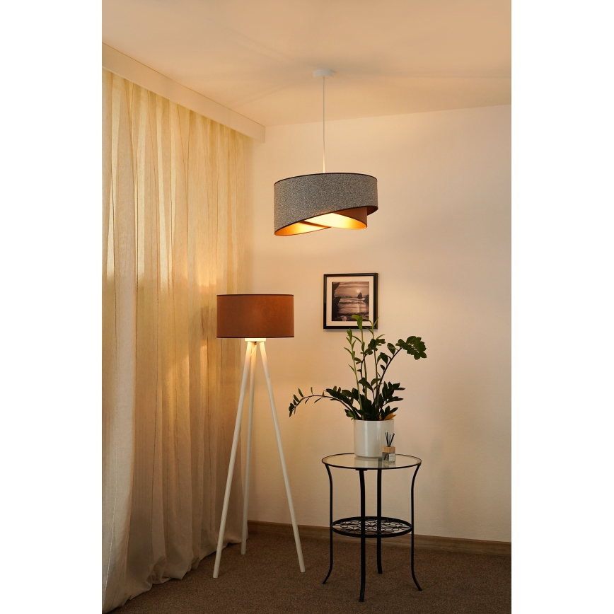 Brilagi - LED ljuskrona med textilsladd LYRA 1xE27/15W/230V grå/grädde/guld