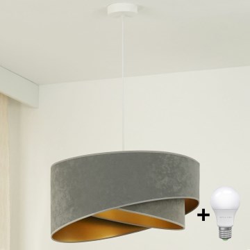 Brilagi - LED ljuskrona med textilsladd LYRA 1xE27/15W/230V grå/guld