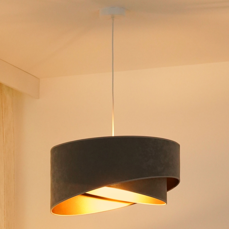 Brilagi - LED ljuskrona med textilsladd LYRA 1xE27/15W/230V grå/guld