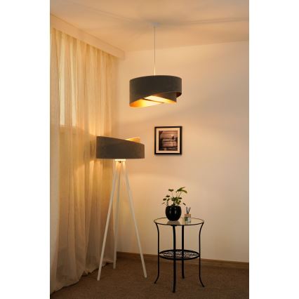 Brilagi - LED ljuskrona med textilsladd LYRA 1xE27/15W/230V grå/guld