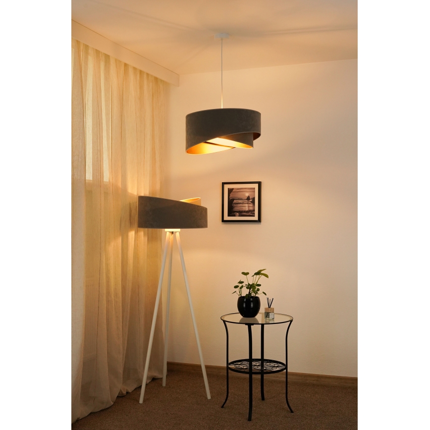 Brilagi - LED ljuskrona med textilsladd LYRA 1xE27/15W/230V grå/guld
