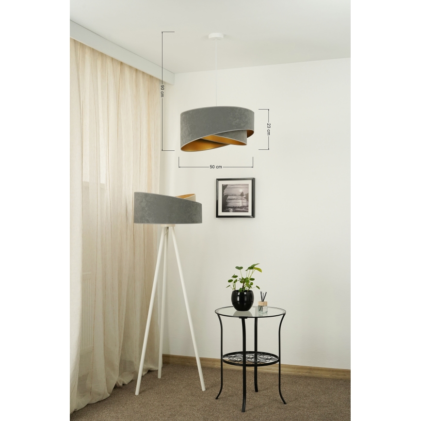 Brilagi - LED ljuskrona med textilsladd LYRA 1xE27/15W/230V grå/guld