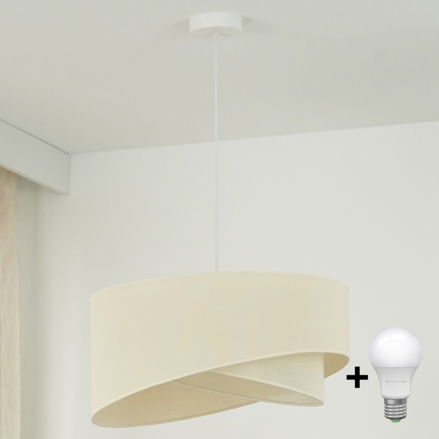 Brilagi - LED ljuskrona med textilsladd LYRA 1xE27/15W/230V grädde