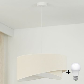 Brilagi - LED ljuskrona med textilsladd LYRA 1xE27/15W/230V grädde/vit