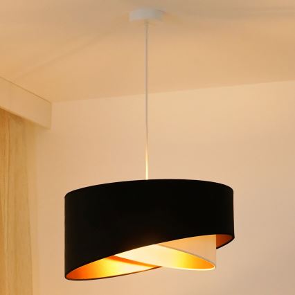 Brilagi - LED ljuskrona med textilsladd LYRA 1xE27/15W/230V svart/grädde/guld