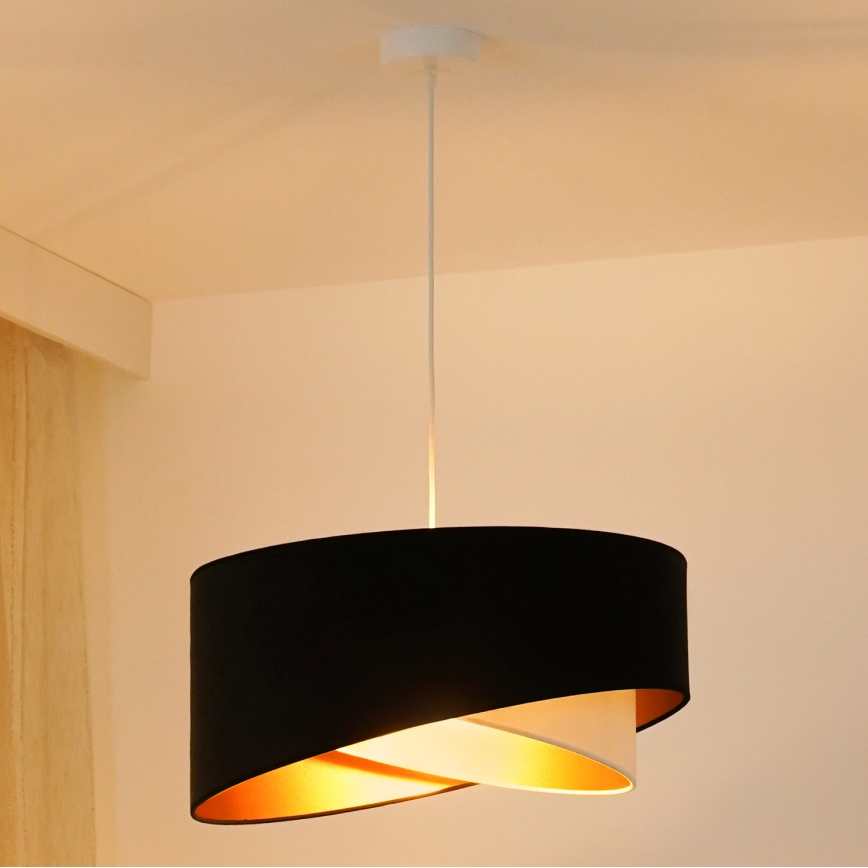 Brilagi - LED ljuskrona med textilsladd LYRA 1xE27/15W/230V svart/grädde/guld