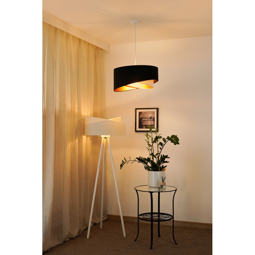 Brilagi - LED ljuskrona med textilsladd LYRA 1xE27/15W/230V svart/grädde/guld