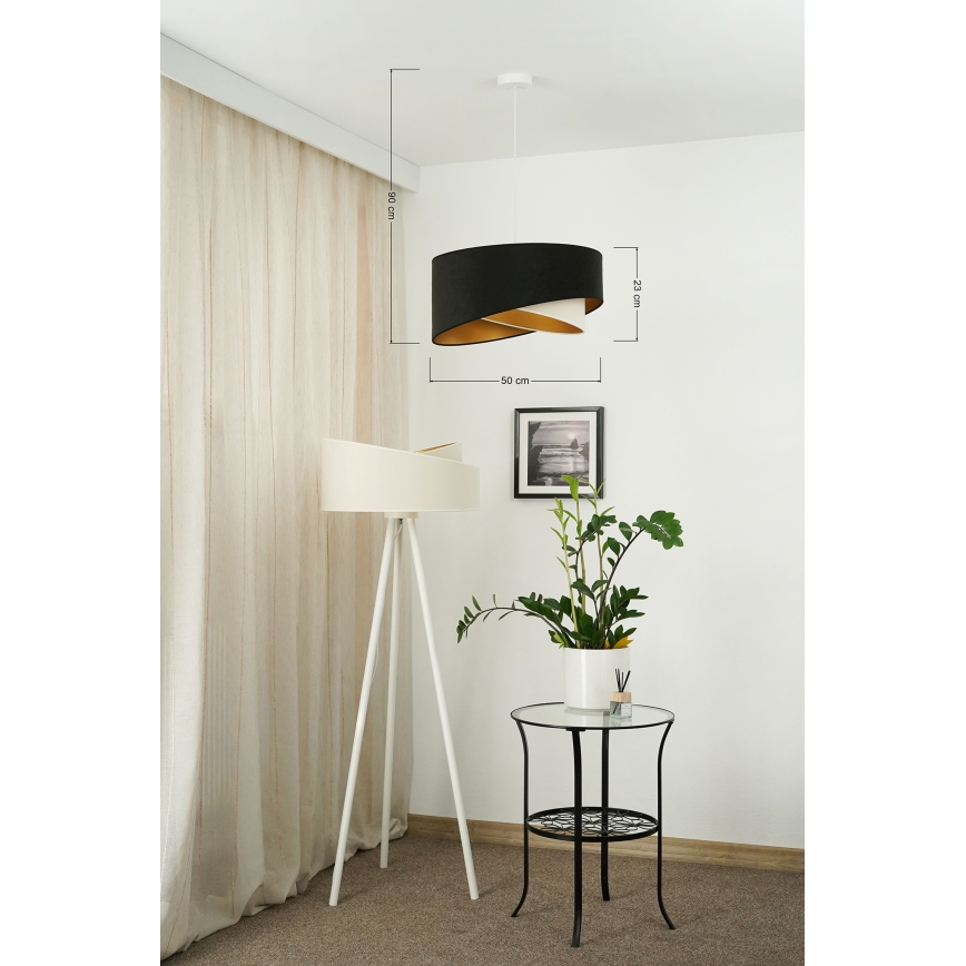 Brilagi - LED ljuskrona med textilsladd LYRA 1xE27/15W/230V svart/grädde/guld