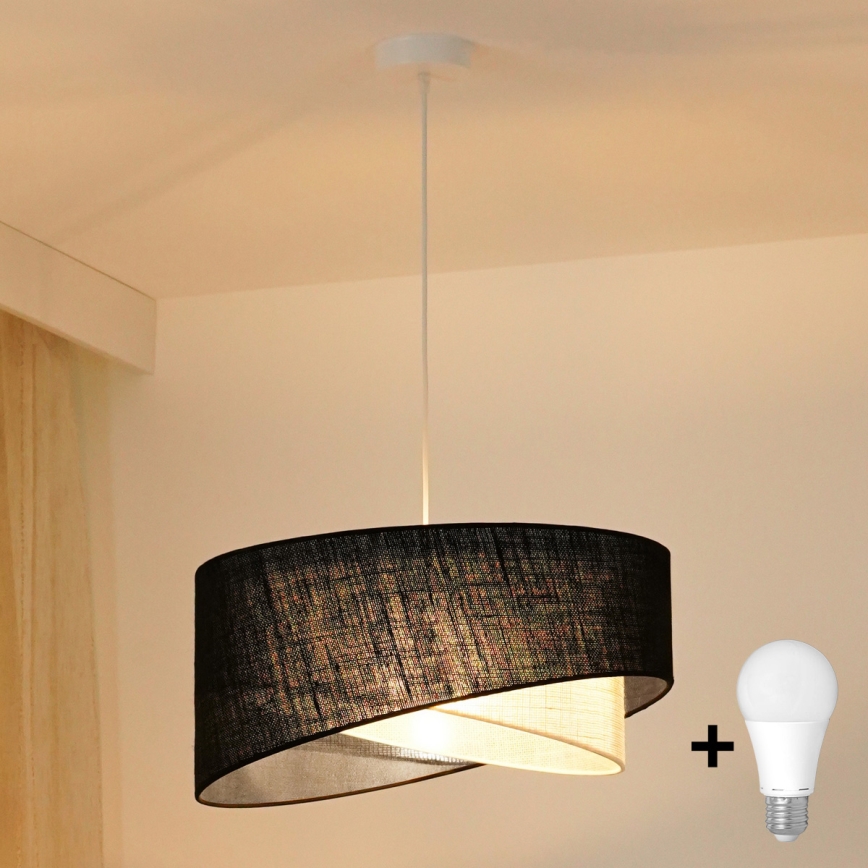 Brilagi - LED ljuskrona med textilsladd LYRA 1xE27/15W/230V svart/grädde