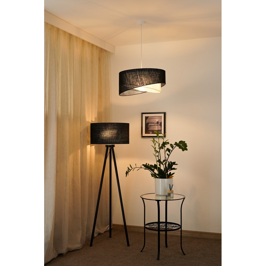 Brilagi - LED ljuskrona med textilsladd LYRA 1xE27/15W/230V svart/grädde