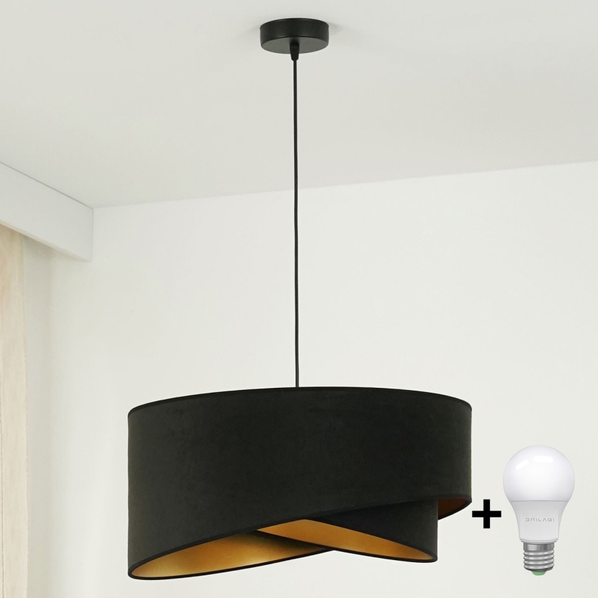 Brilagi - LED ljuskrona med textilsladd LYRA 1xE27/15W/230V svart/guld