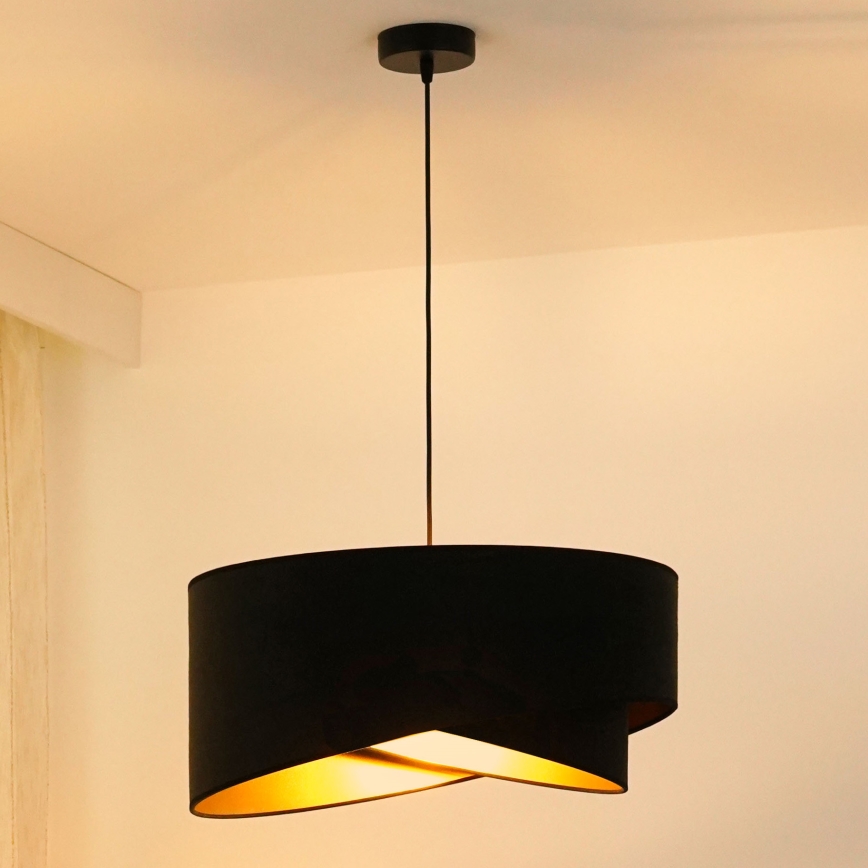 Brilagi - LED ljuskrona med textilsladd LYRA 1xE27/15W/230V svart/guld