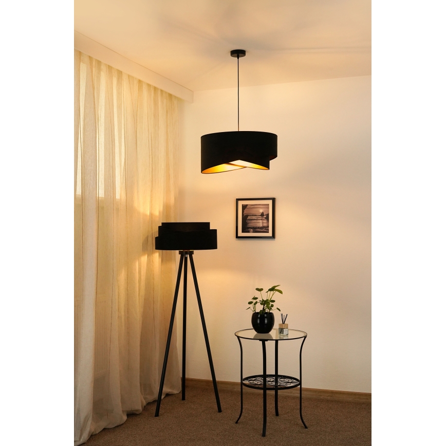 Brilagi - LED ljuskrona med textilsladd LYRA 1xE27/15W/230V svart/guld