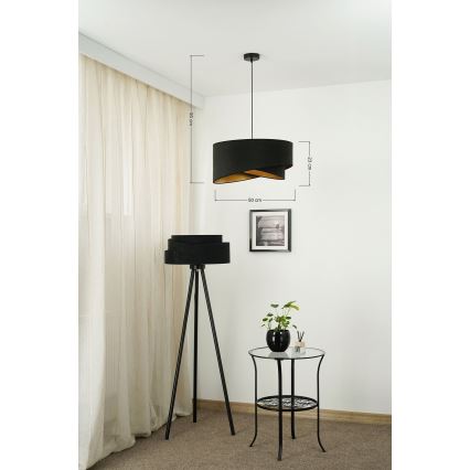 Brilagi - LED ljuskrona med textilsladd LYRA 1xE27/15W/230V svart/guld