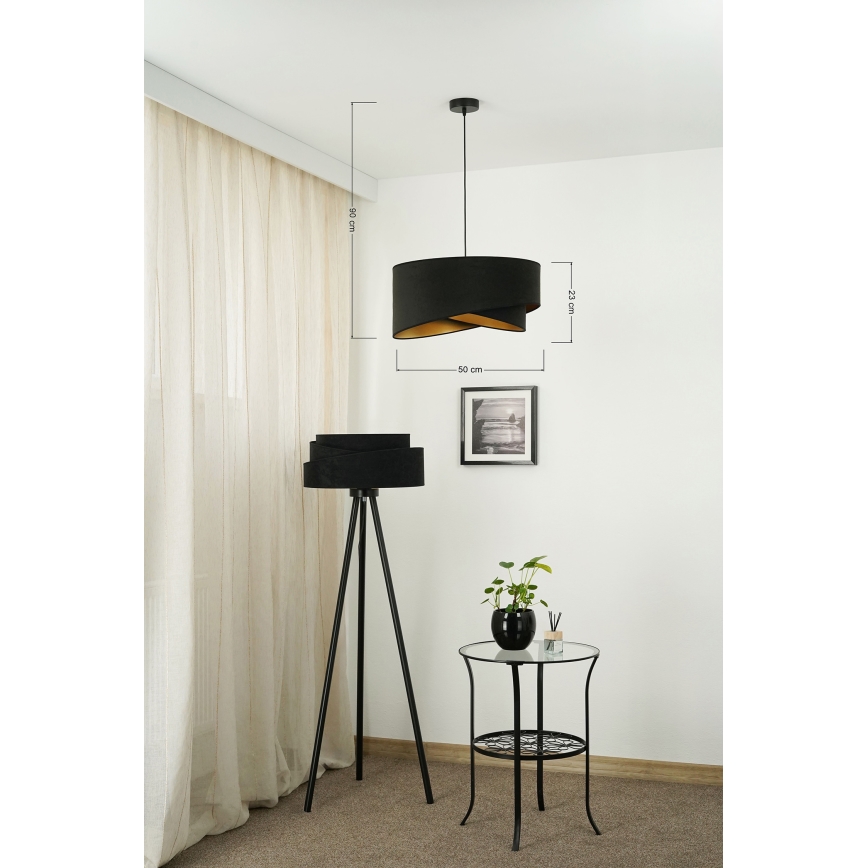 Brilagi - LED ljuskrona med textilsladd LYRA 1xE27/15W/230V svart/guld