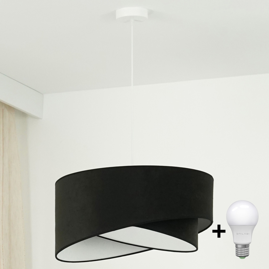 Brilagi - LED ljuskrona med textilsladd LYRA 1xE27/15W/230V svart/vit