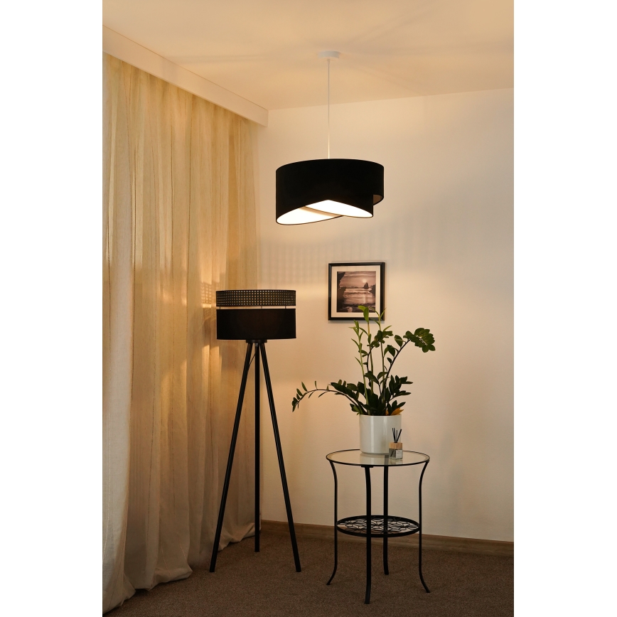 Brilagi - LED ljuskrona med textilsladd LYRA 1xE27/15W/230V svart/vit