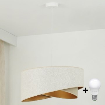 Brilagi - LED ljuskrona med textilsladd LYRA 1xE27/15W/230V vit/beige/guld